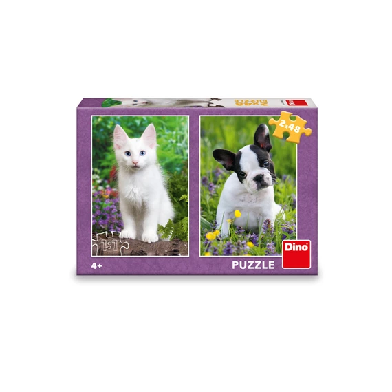 Puzzle Buldoček a kotě 2x48 dílků - slide 1