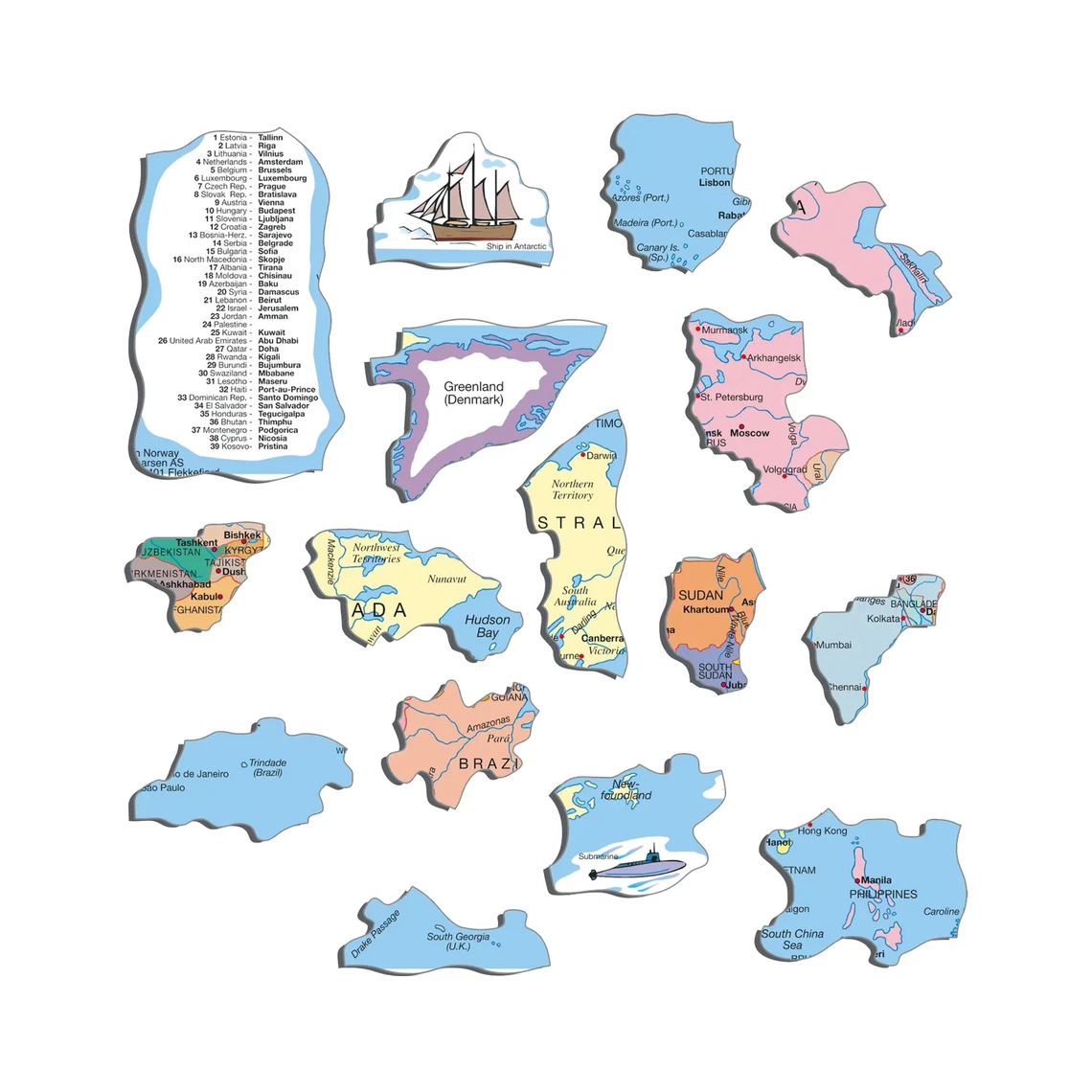 Svět politická mapa - Vzdělávací puzzle - slide 1