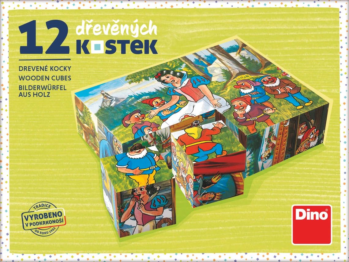 Dřevěné kostky Sněhurka – 12 kostek - slide 2