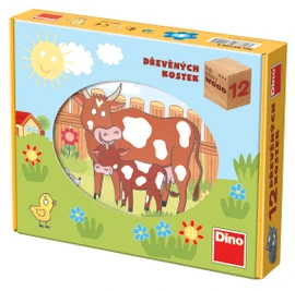 Dřevěné kostky Domácí zvířátka – 12 kostek